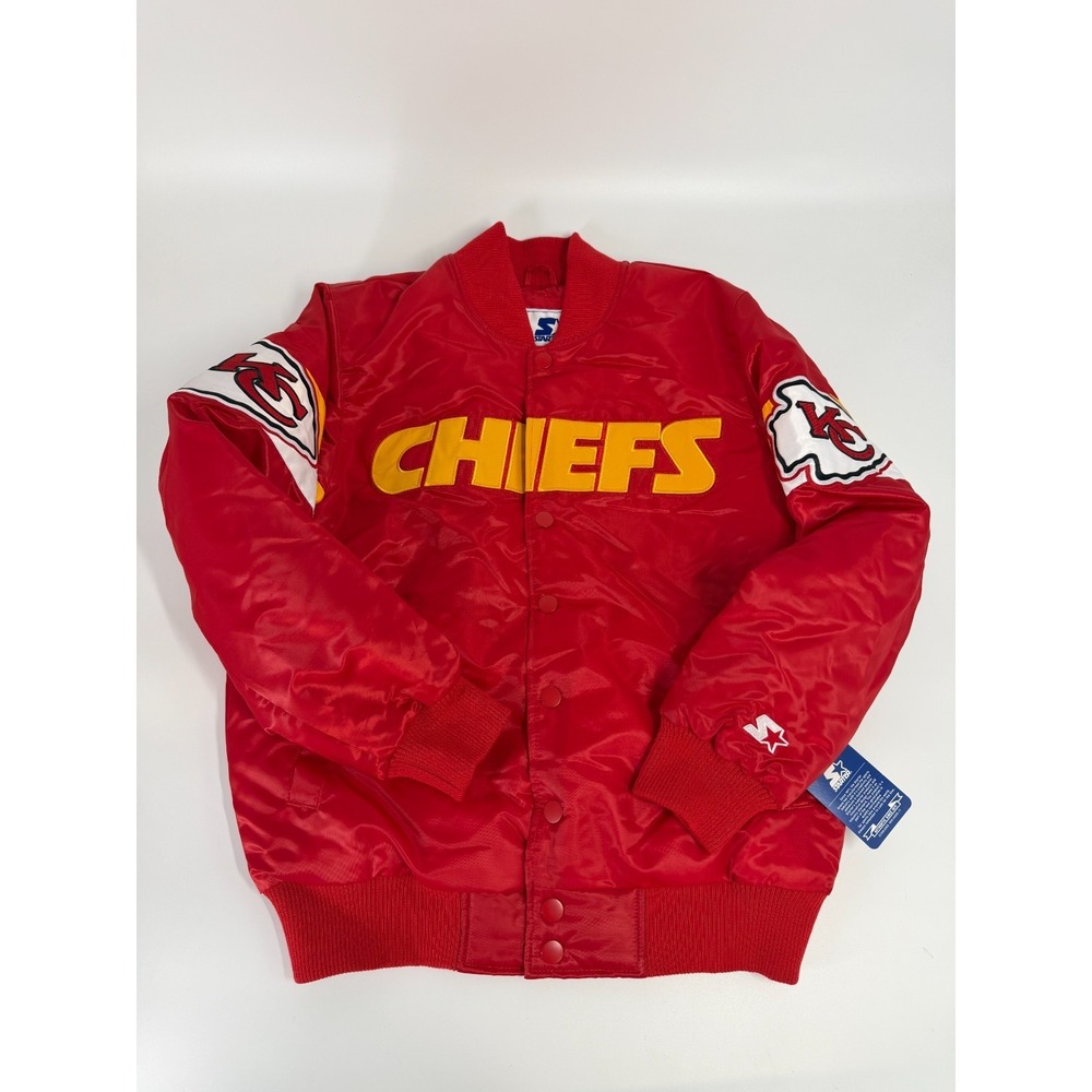 Kansas City Chiefs Starter Triple Option Satin‎ Jacket Red Yellow Mens Size XL